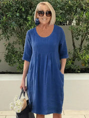 Lillian Coventry | Relaxed Linen Midi Dress with Pockets For Women