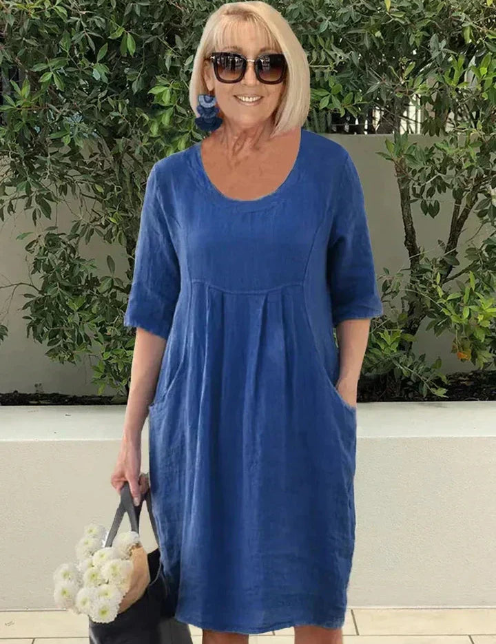 Lillian Coventry | Relaxed Linen Midi Dress with Pockets For Women