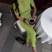 Vivienne Ashcombe | Green Knitted Maxi Races Dress For Women