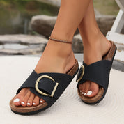 Harriet Dunmore | Black Buckle Slide Sandals For Women