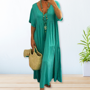 Margaux Delvigne | Relaxed V-Neck Tiered Maxi Dress For Women