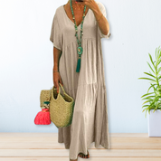 Margaux Delvigne | Relaxed V-Neck Tiered Maxi Dress For Women