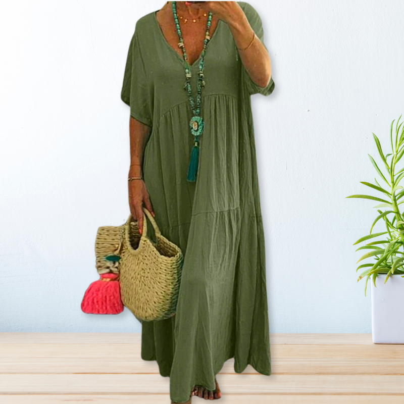 Margaux Delvigne | Relaxed V-Neck Tiered Maxi Dress For Women