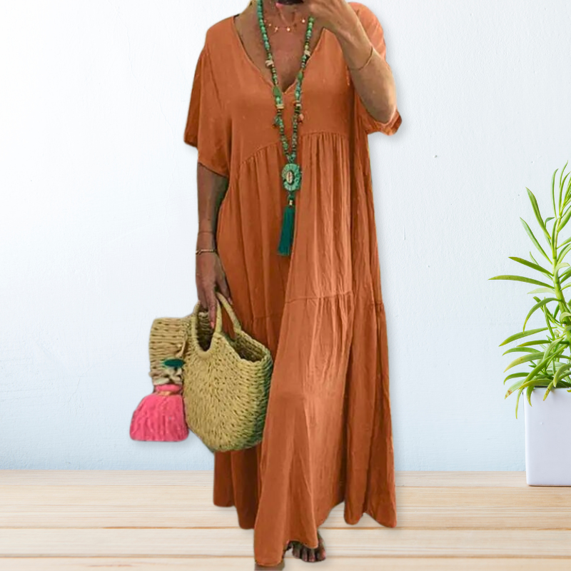 Margaux Delvigne | Relaxed V-Neck Tiered Maxi Dress For Women