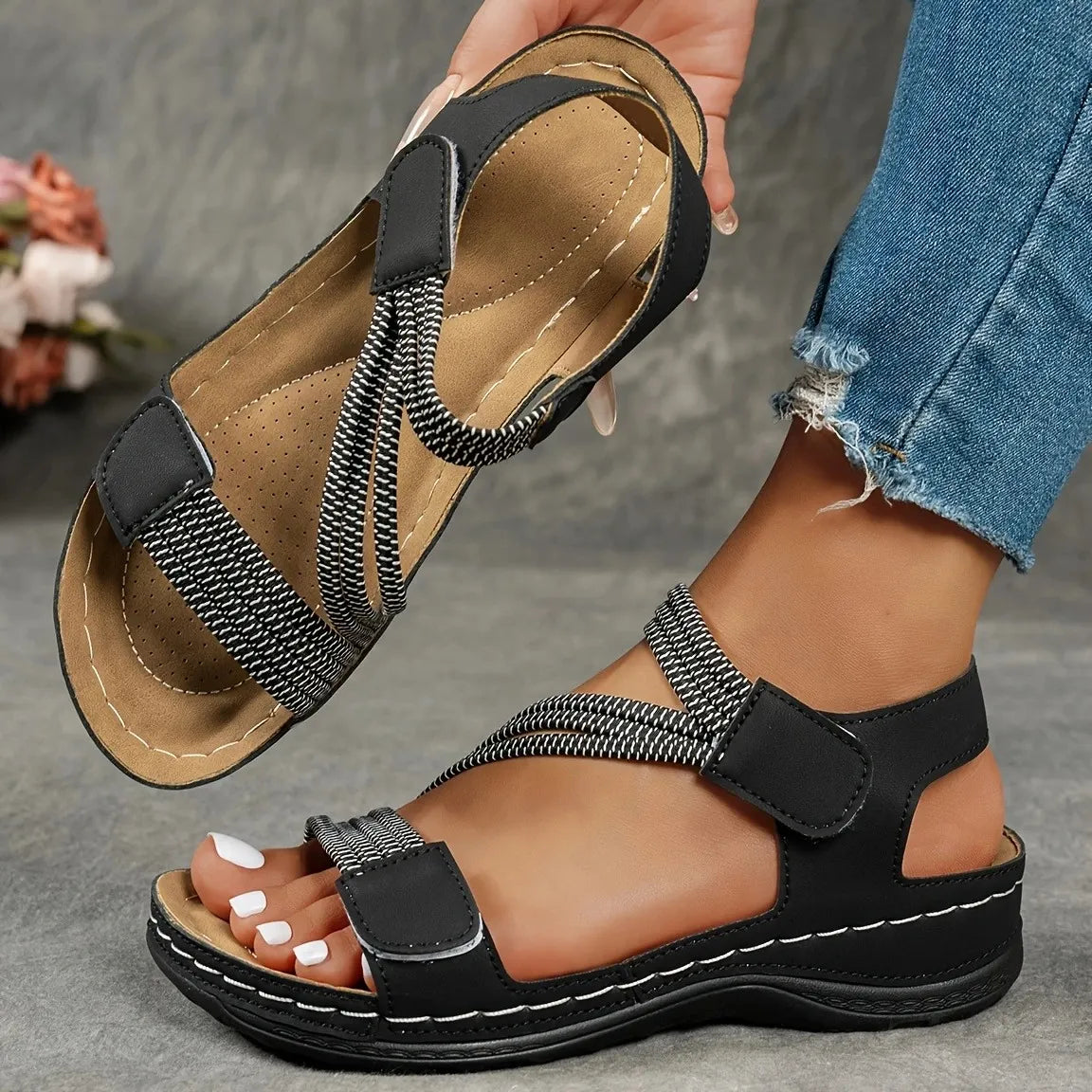 Marcella Dunvore | Elastic Strap Flat Sandals For Women