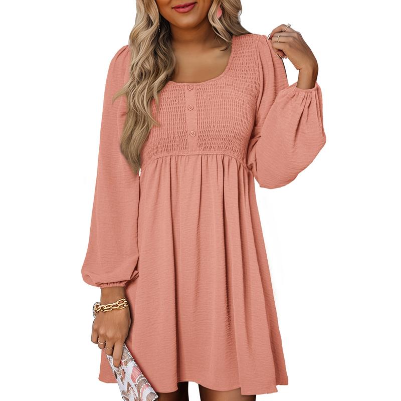 Harriet Langford | Smocked Square Neck Puff Sleeve Mini Dress For Women