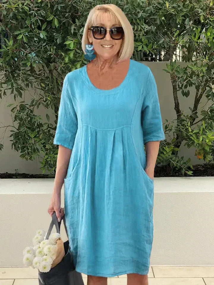 Lillian Coventry | Relaxed Linen Midi Dress with Pockets For Women