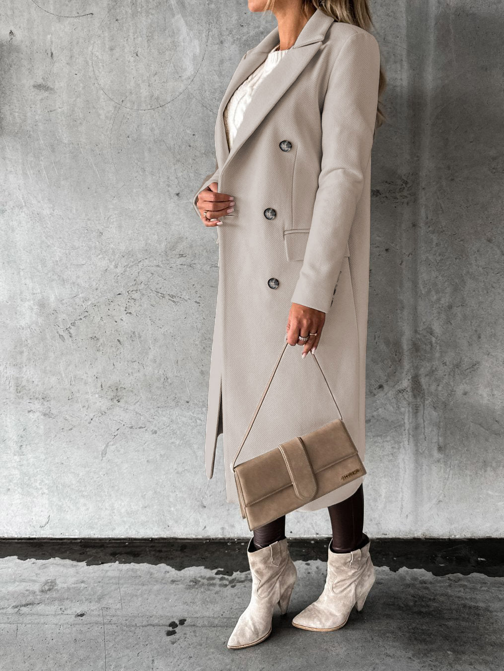 Henriette Colbourne | Double-Breasted Longline Wool-Blend Coat For Women