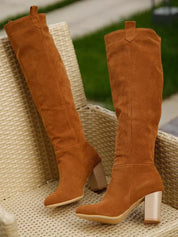 Marguerite Dunbar | Knee-High Suede Block Heel Boots For Women