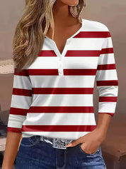 Diana Holloway | Striped 3/4 Sleeve V-Neck Top For Women