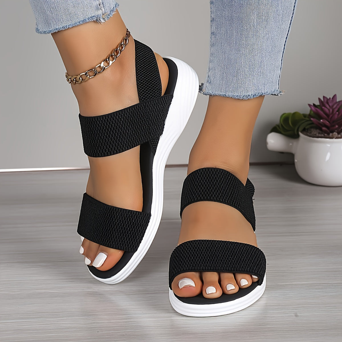 Anastasia Bellmore | Lightweight Elastic Strap Sandals For Women