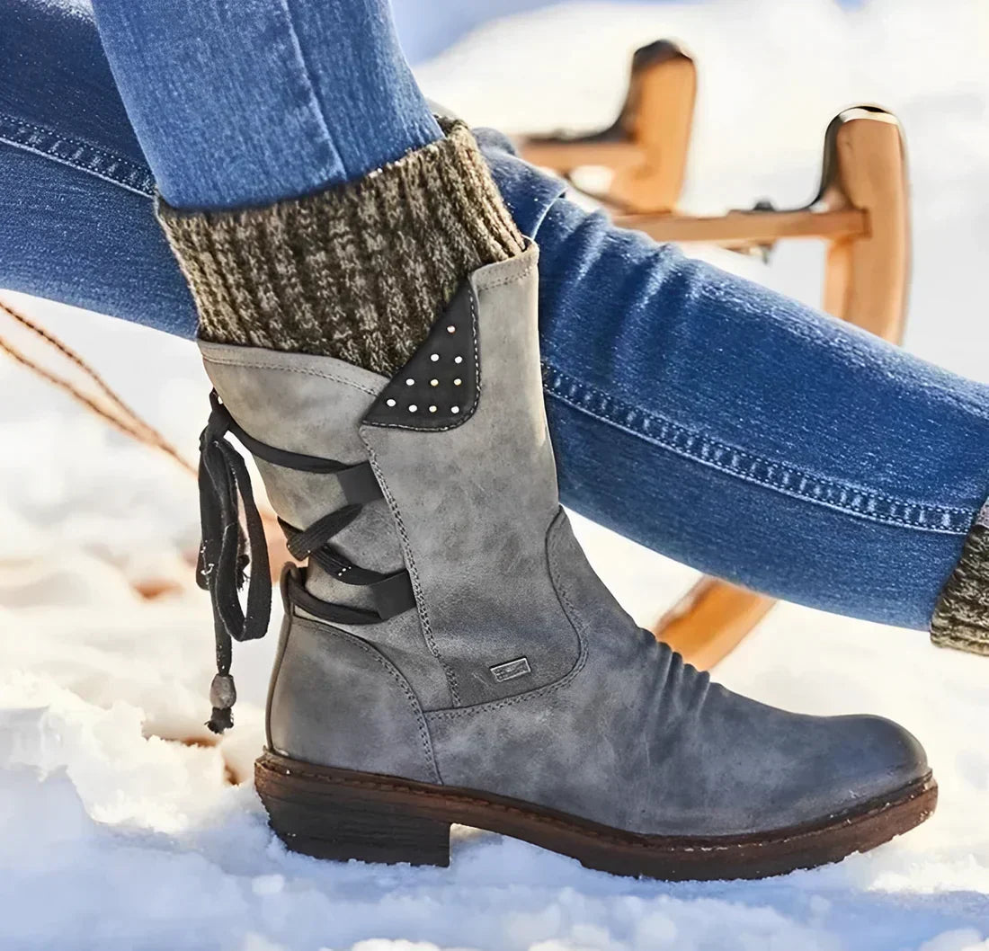Aurore Langfield | Purple Suede Lace-Up Ankle Boots For Women