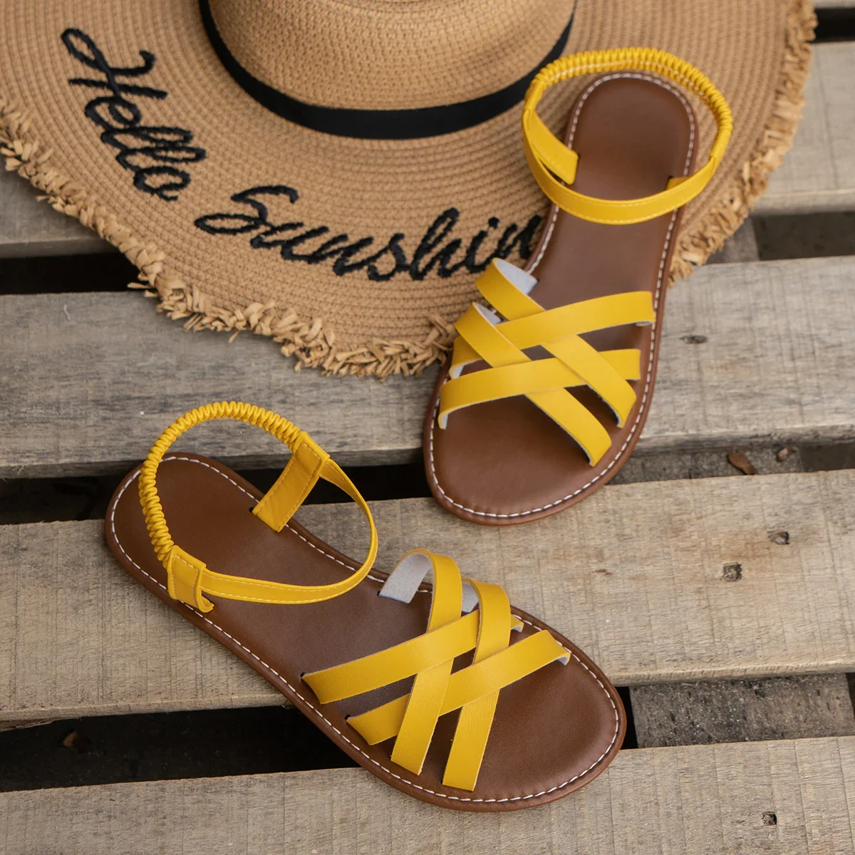 Harriet Collingsworth | Woven Flat Ankle Strap Sandals For Women