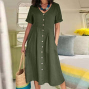 Florence Radcliffe | Linen Button-Front Maxi Dress For Women