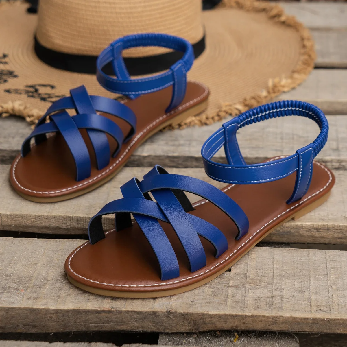 Harriet Collingsworth | Woven Flat Ankle Strap Sandals For Women