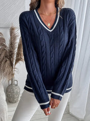 Harriet Collingsworth | Cable Knit V-Neck Sweater For Women