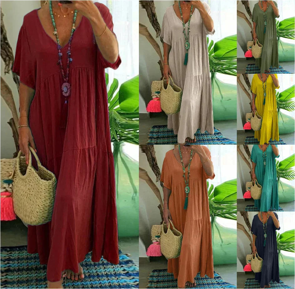 Margaux Delvigne | Relaxed V-Neck Tiered Maxi Dress For Women