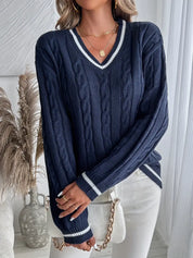 Harriet Collingsworth | Cable Knit V-Neck Sweater For Women
