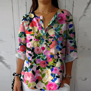 Diana Westbourne | Vibrant Floral Button Blouse For Women