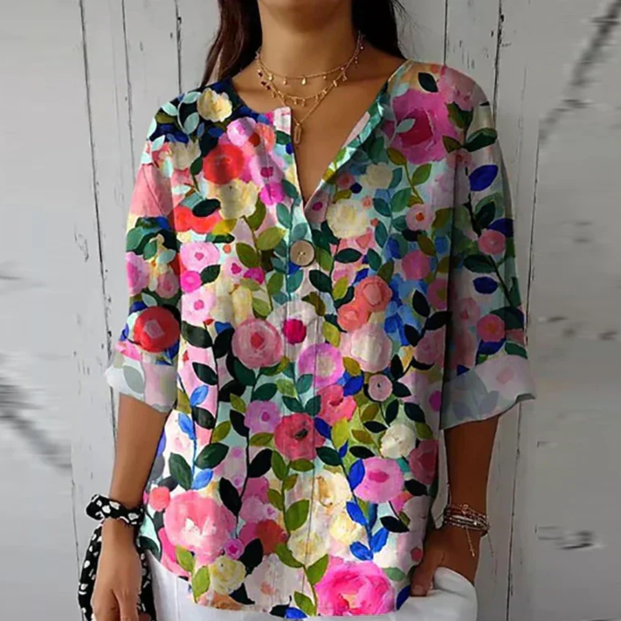 Diana Westbourne | Vibrant Floral Button Blouse For Women