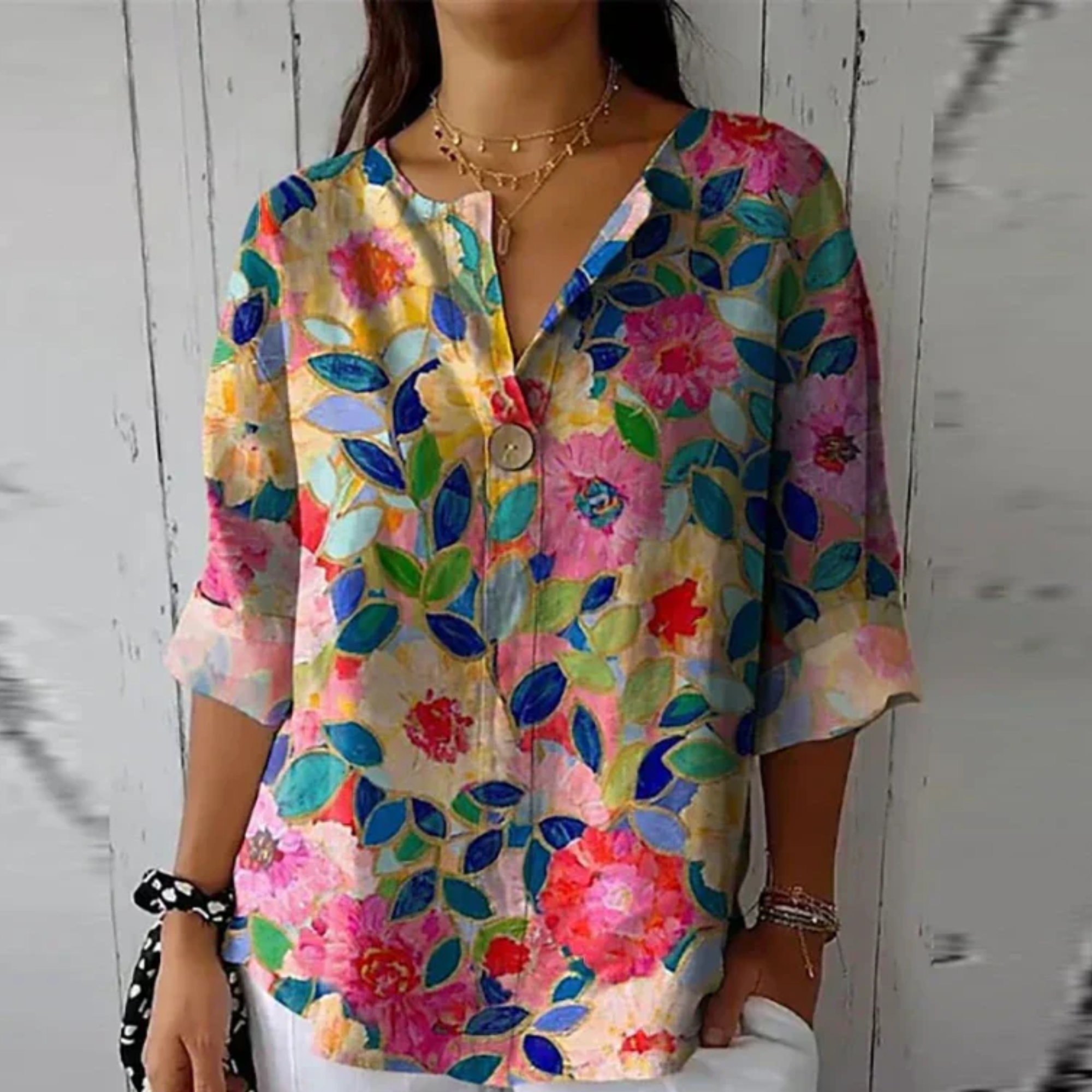 Diana Westbourne | Vibrant Floral Button Blouse For Women