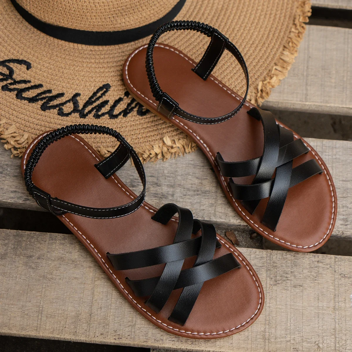 Harriet Collingsworth | Woven Flat Ankle Strap Sandals For Women
