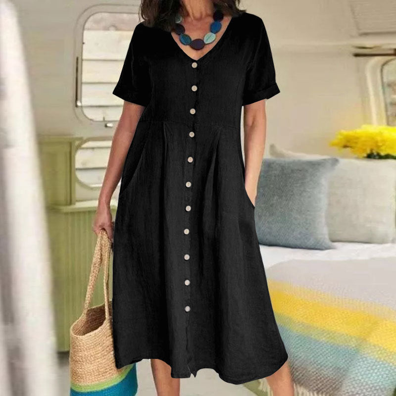 Florence Radcliffe | Linen Button-Front Maxi Dress For Women