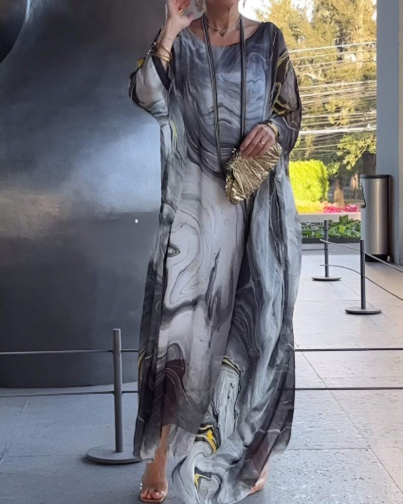 Vivienne Lachford | Marble Print Chiffon Maxi Dress For Women