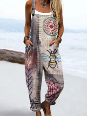 Patrice Hollingford | Boho Bee Print Dungaree Jumpsuit For Women