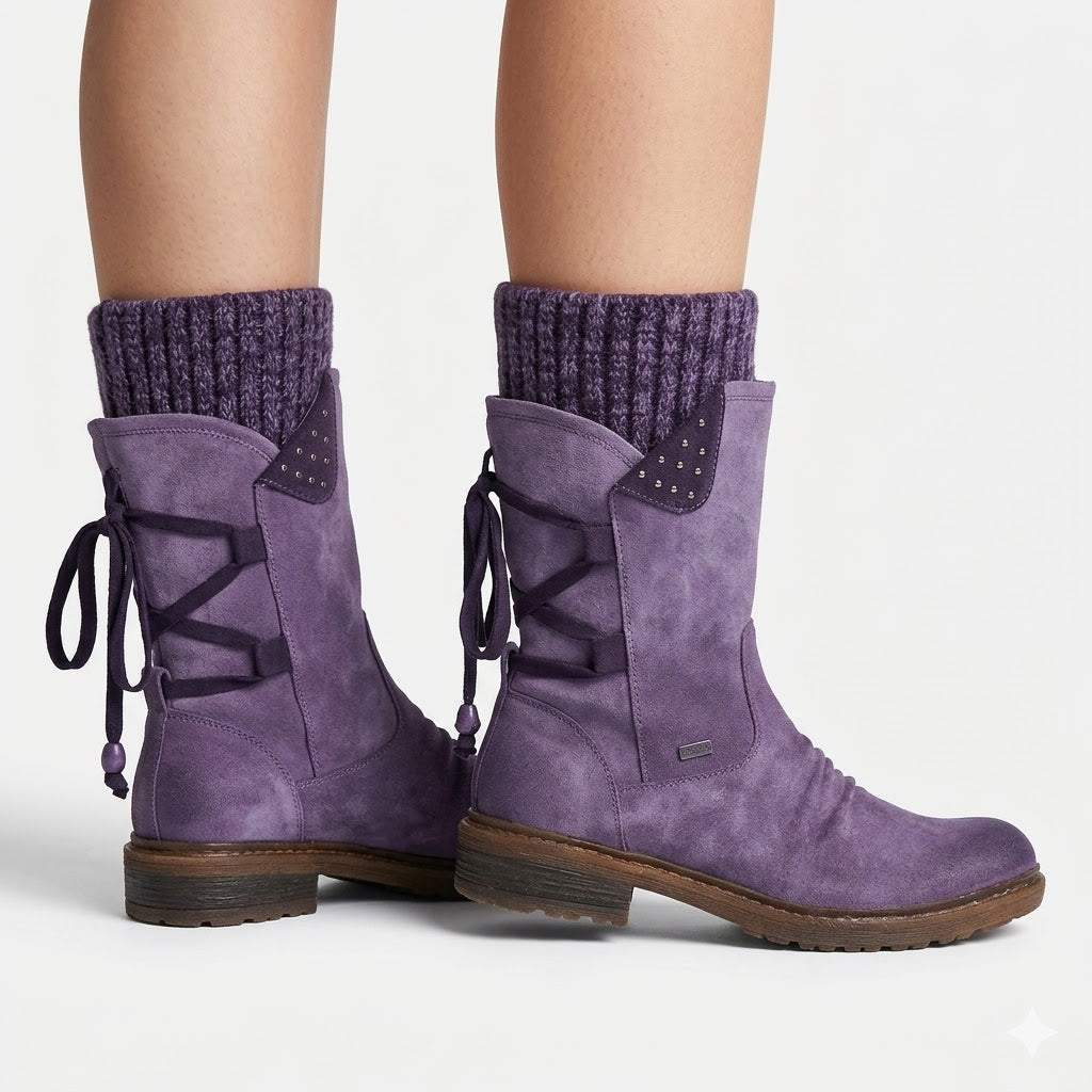 Aurore Langfield | Purple Suede Lace-Up Ankle Boots For Women