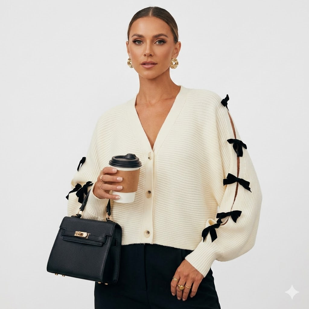 Anastasia Kelbourne | Bow Sleeve Knit Cardigan For Women