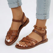 Harriet Collingsworth | Woven Flat Ankle Strap Sandals For Women