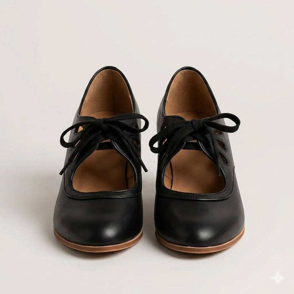 Margot Eveline | Vintage Lace-Up Low Heel Pumps For Women
