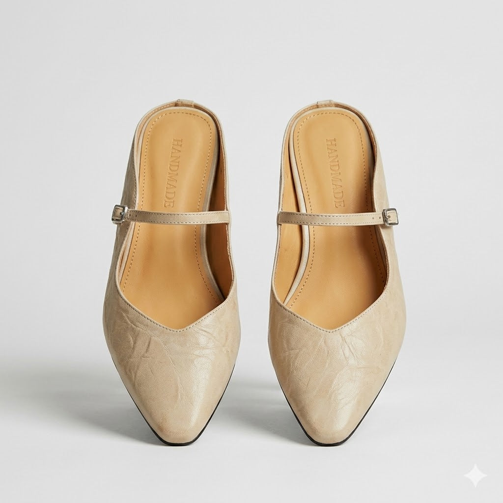 Elaine Foxbury | Pointed Toe Leather Buckle Flat For Women