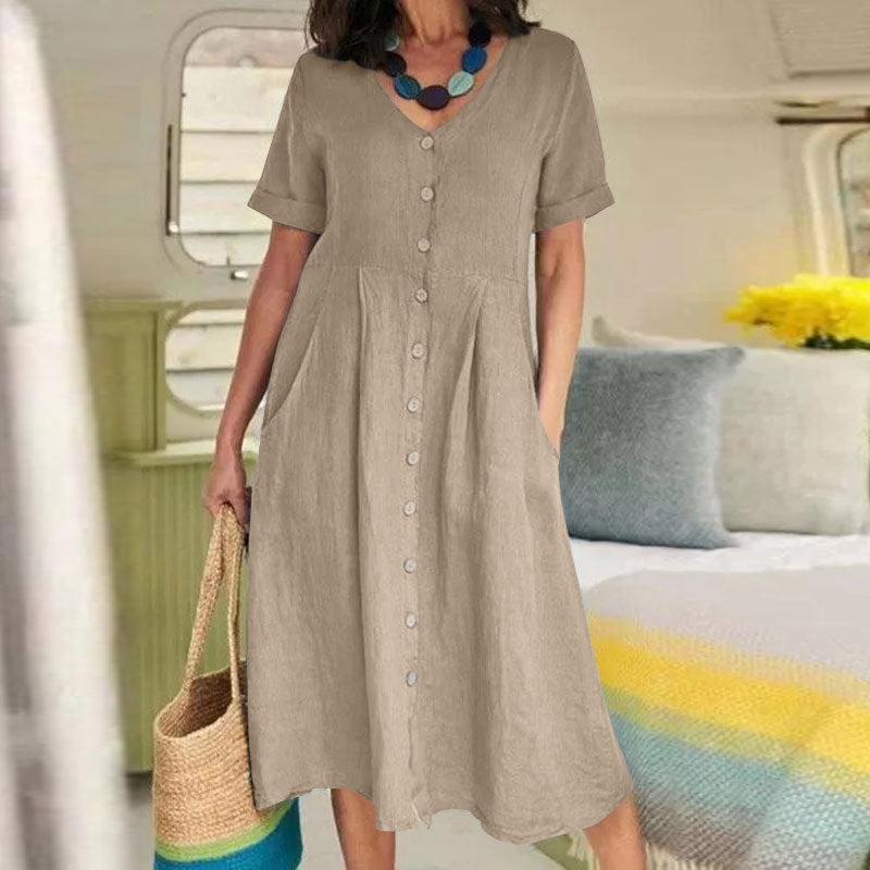 Florence Radcliffe | Linen Button-Front Maxi Dress For Women