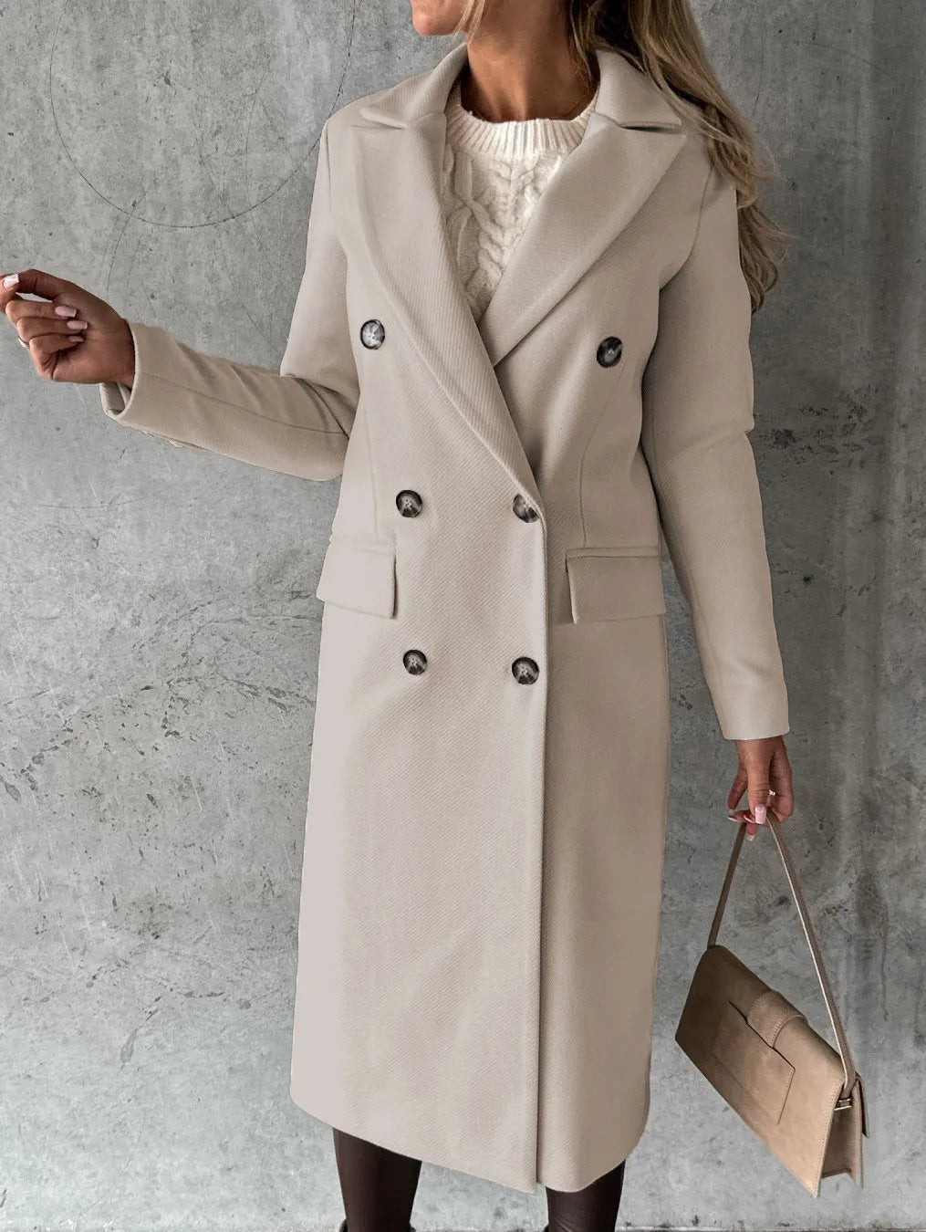 Henriette Colbourne | Double-Breasted Longline Wool-Blend Coat For Women