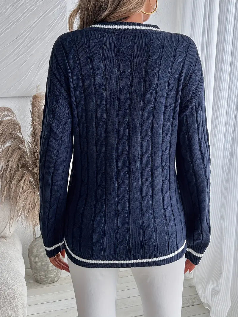 Harriet Collingsworth | Cable Knit V-Neck Sweater For Women