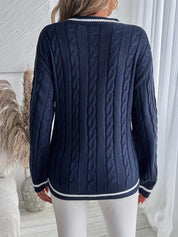 Harriet Collingsworth | Cable Knit V-Neck Sweater For Women