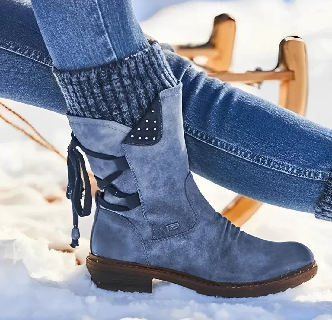 Aurore Langfield | Purple Suede Lace-Up Ankle Boots For Women