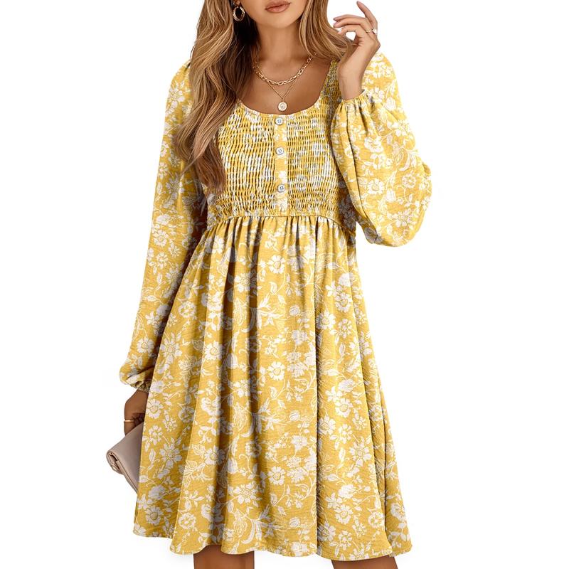 Harriet Langford | Smocked Square Neck Puff Sleeve Mini Dress For Women