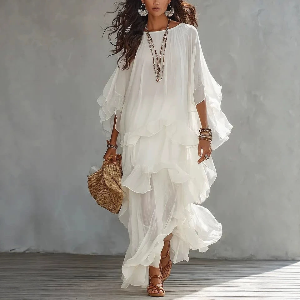 Isla Beaumont | Ruffled White Maxi Dress For Women