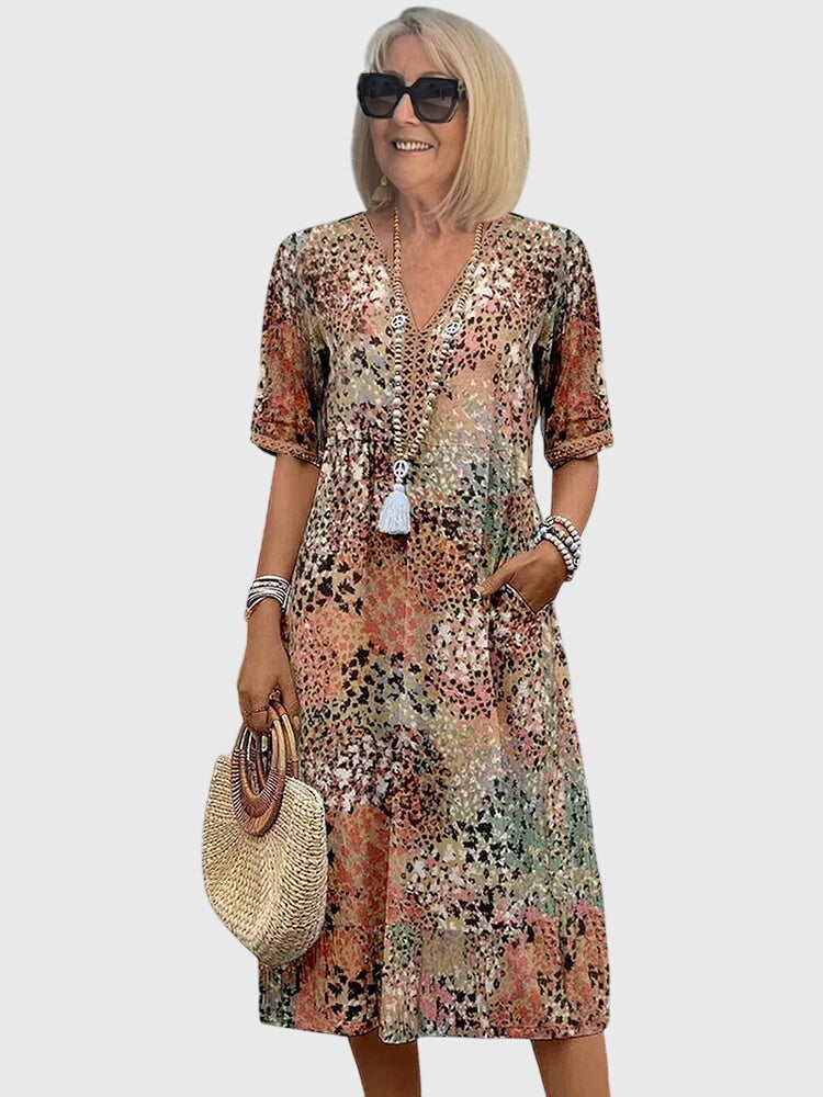 Sylvana Merrifield | Boho Floral Print Midi Dress For Women