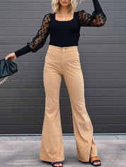 Greta Dunmore | High Waist Flared Corduroy Trousers For Women