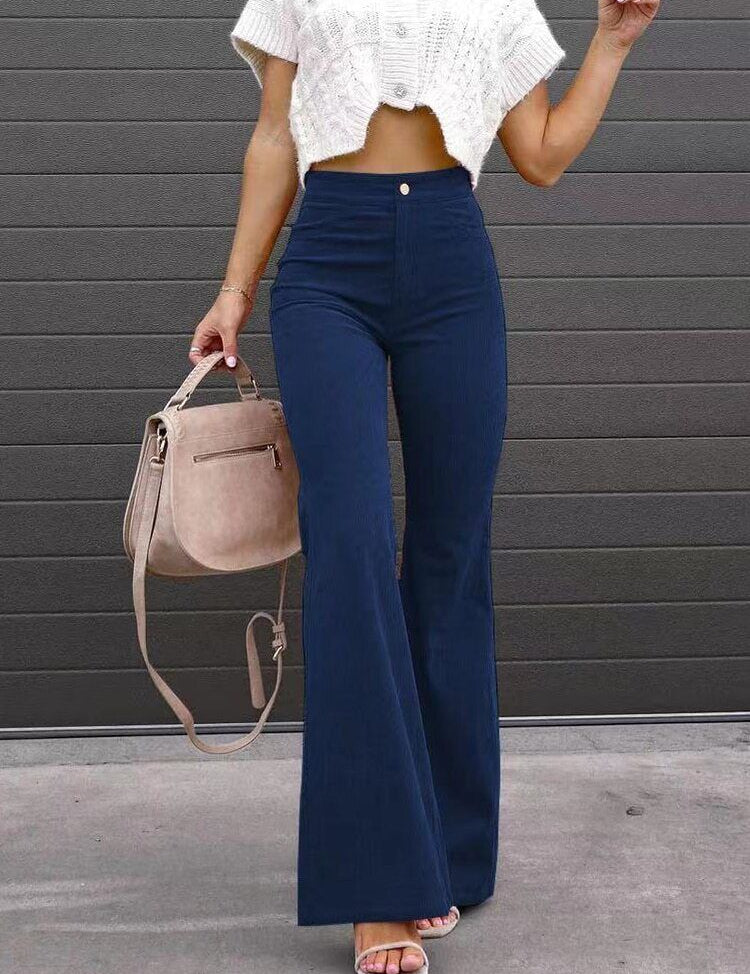 Greta Dunmore | High Waist Flared Corduroy Trousers For Women