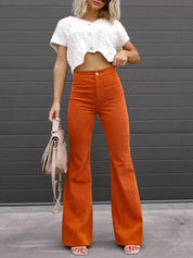 Greta Dunmore | High Waist Flared Corduroy Trousers For Women