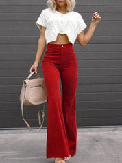 Greta Dunmore | High Waist Flared Corduroy Trousers For Women