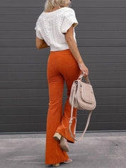 Greta Dunmore | High Waist Flared Corduroy Trousers For Women