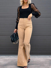 Greta Dunmore | High Waist Flared Corduroy Trousers For Women