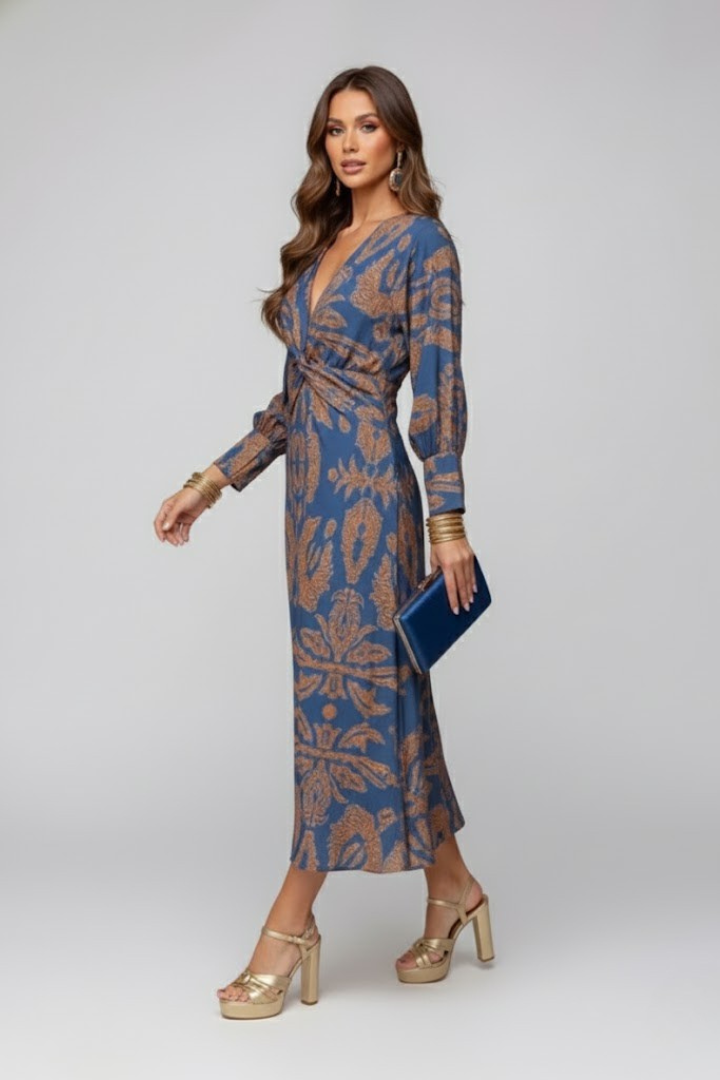Constance Waverly | Paisley Print Long Sleeve Maxi Dress For Women
