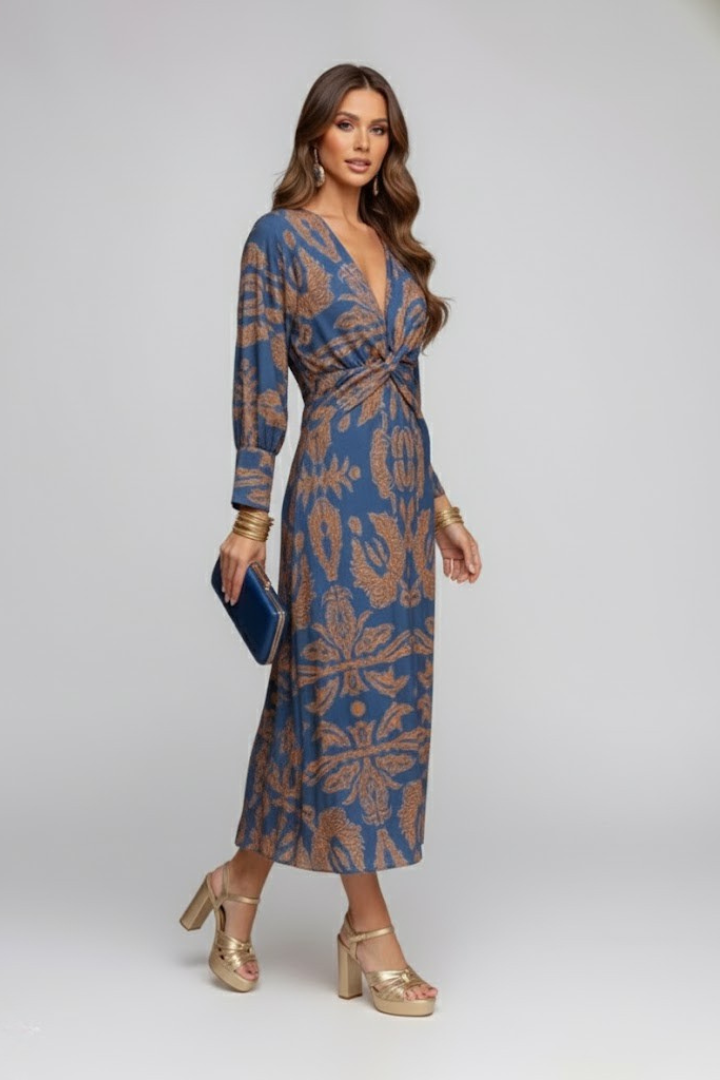 Constance Waverly | Paisley Print Long Sleeve Maxi Dress For Women